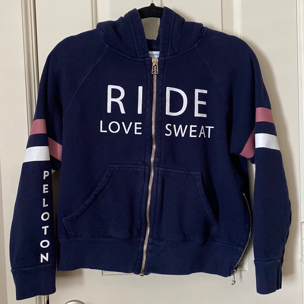 Peloton navy blue RIDE LOVE SWEAT full zip hooded sweatshirt size M
